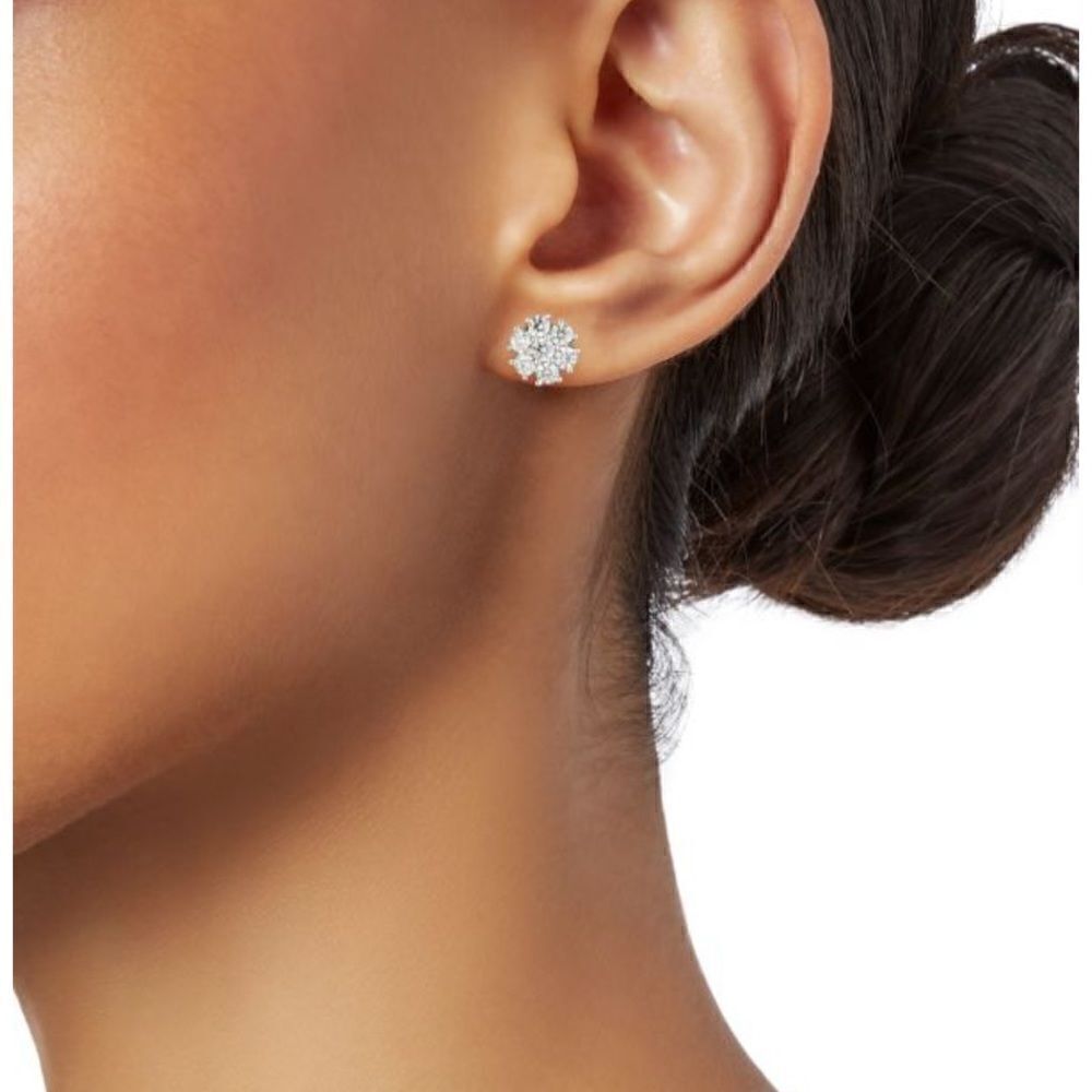 14K White Gold & 1.00 TCW Diamond Flower Stud Earrings - Picture 2 of 3